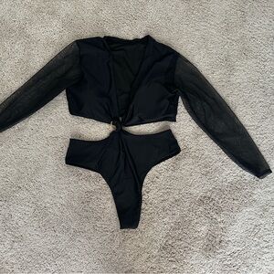 Fashion Nova Black Sheer Sleeve Bodysuit